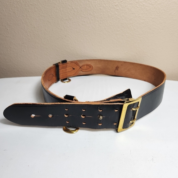 British Military Black/Brass Genuine Bridle Cowhide Leather Sam Browne Belt |44| - Picture 1 of 14